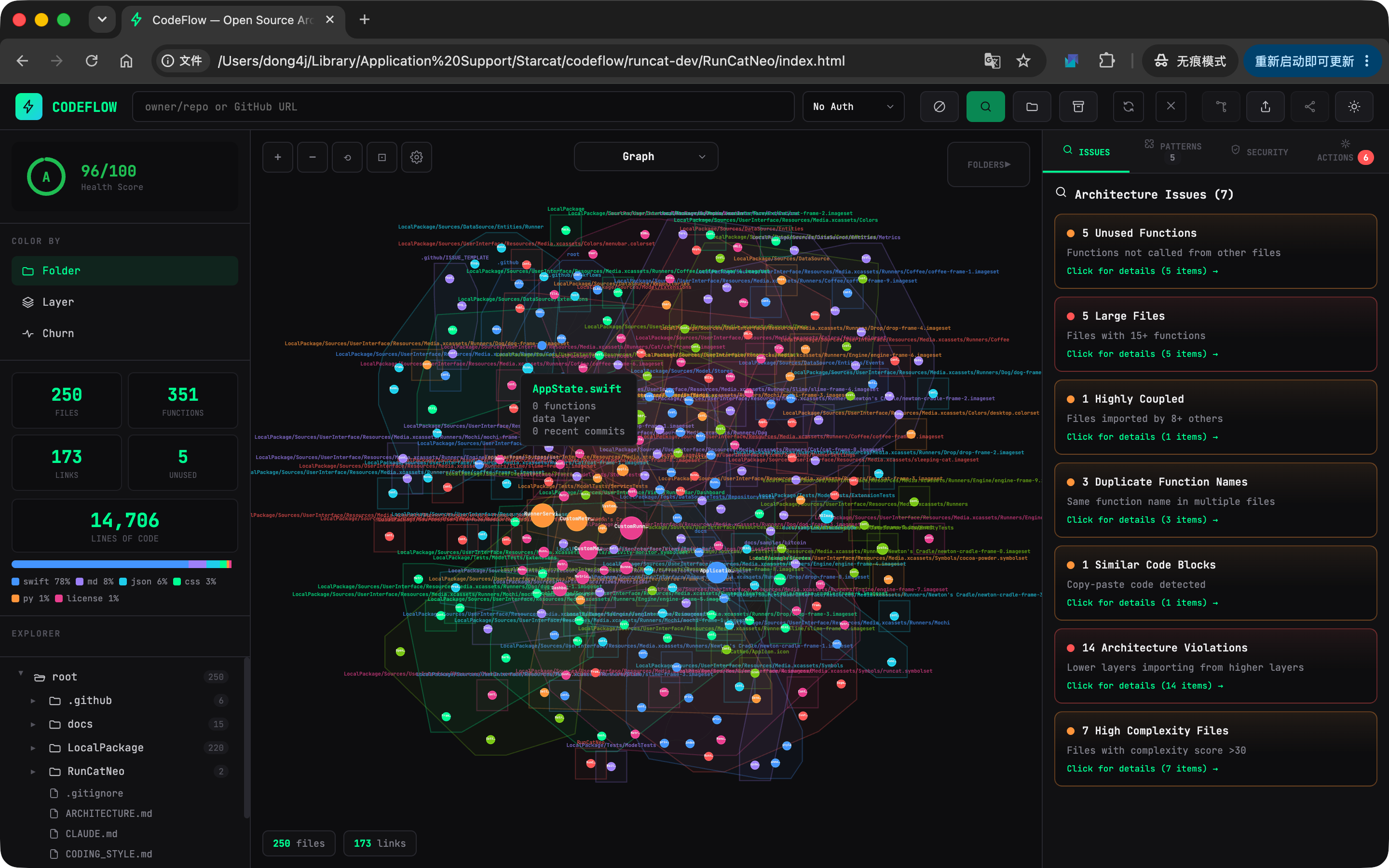 CodeFlow architecture visualization opened from Starcat