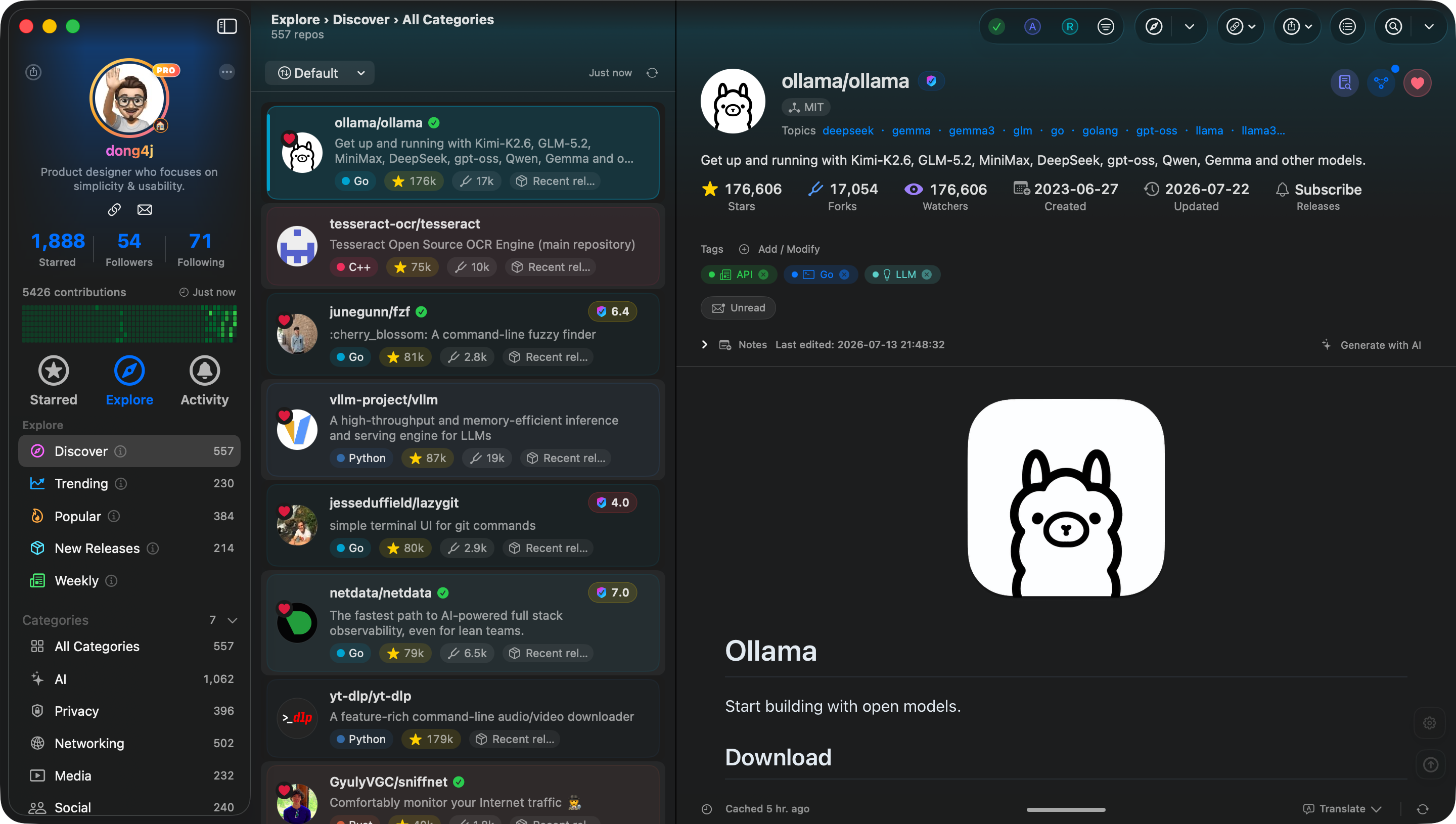 Starcat Explore view for discovering repositories