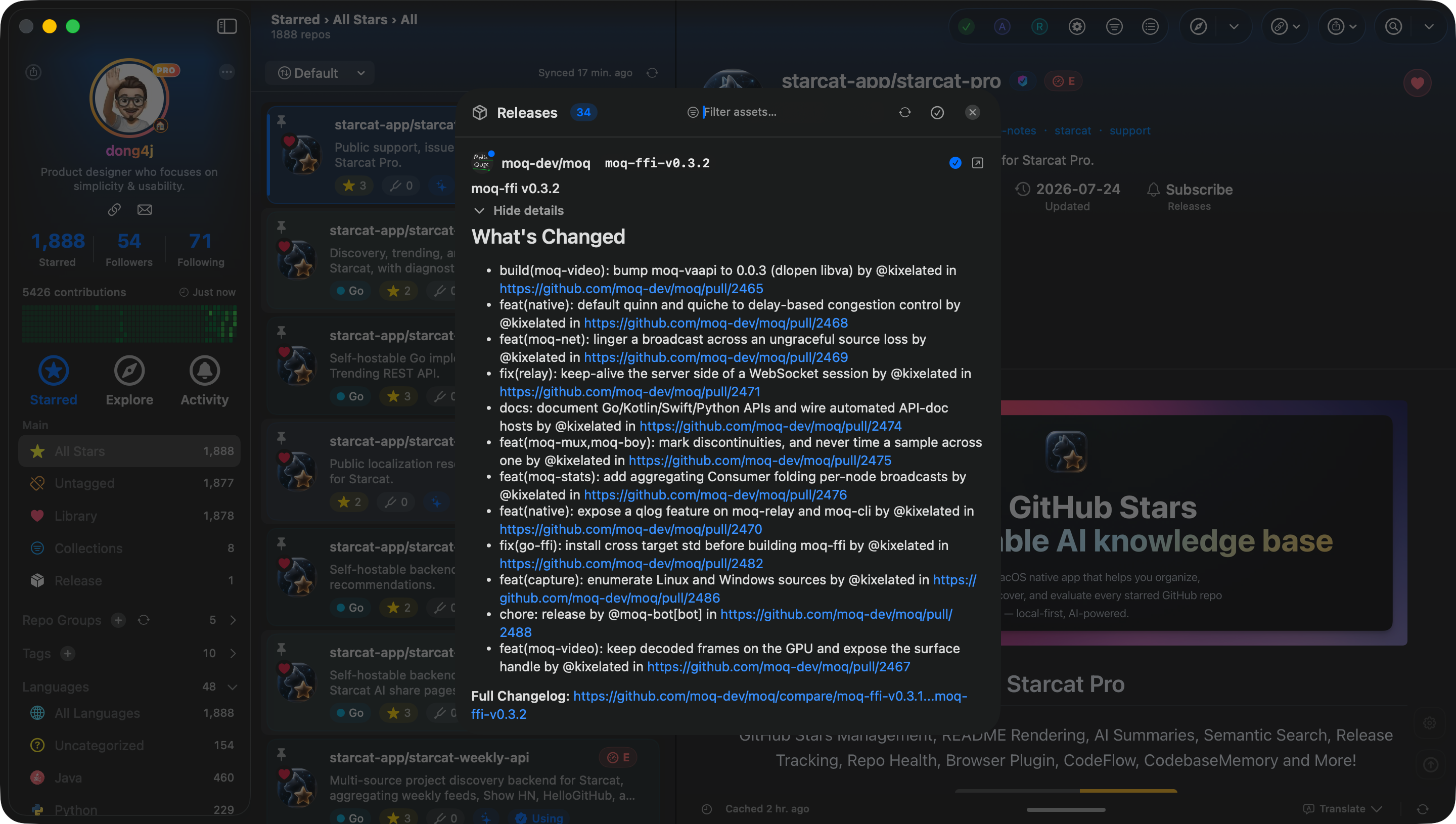 Starcat repository release timeline